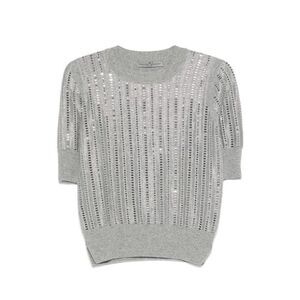 ERMANNO SCERVINO Women's Ribbed Knit Top with Floral Embellished Shoulder